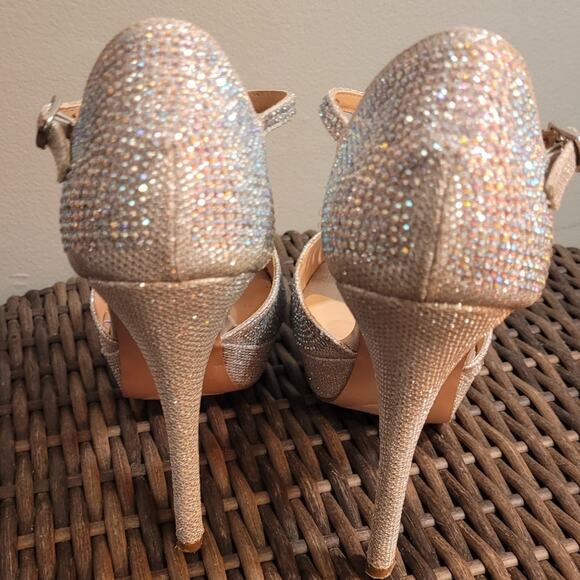 Lauren Lorraine Gail Silver Rhinestone Platform Stiletto Heels 7.5 Glam Party - Picture 5 of 10